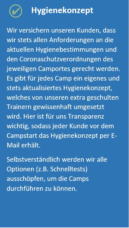 Informationen zu Hygiene und Feriencamps und Corona
